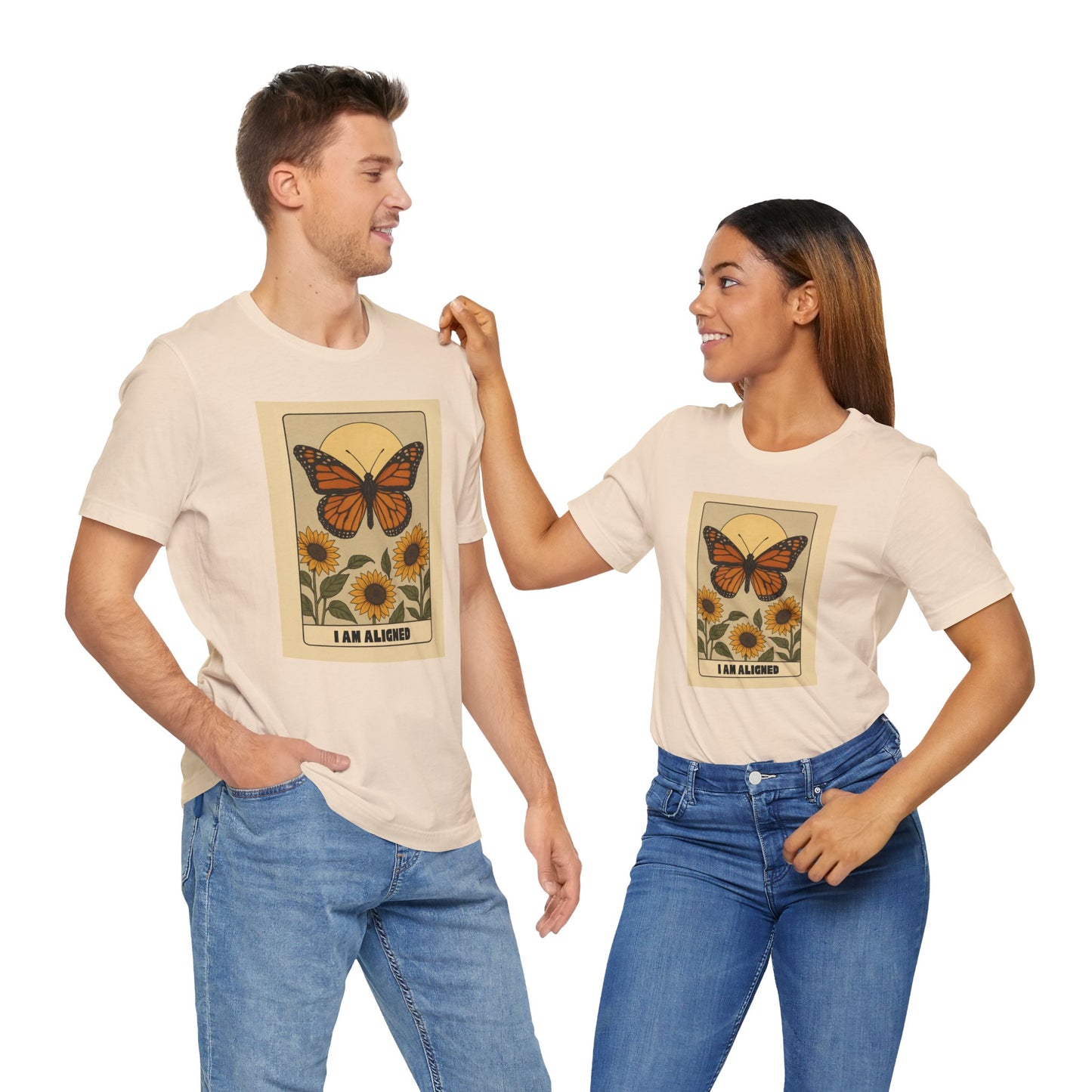 Butterfly & Sunflower Tee - 'I Am Aligned' Unisex Jersey Short Sleeve Shirt for Nature Lovers