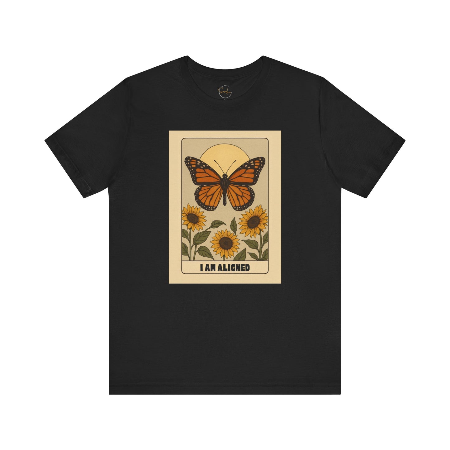 Butterfly & Sunflower Tee - 'I Am Aligned' Unisex Jersey Short Sleeve Shirt for Nature Lovers