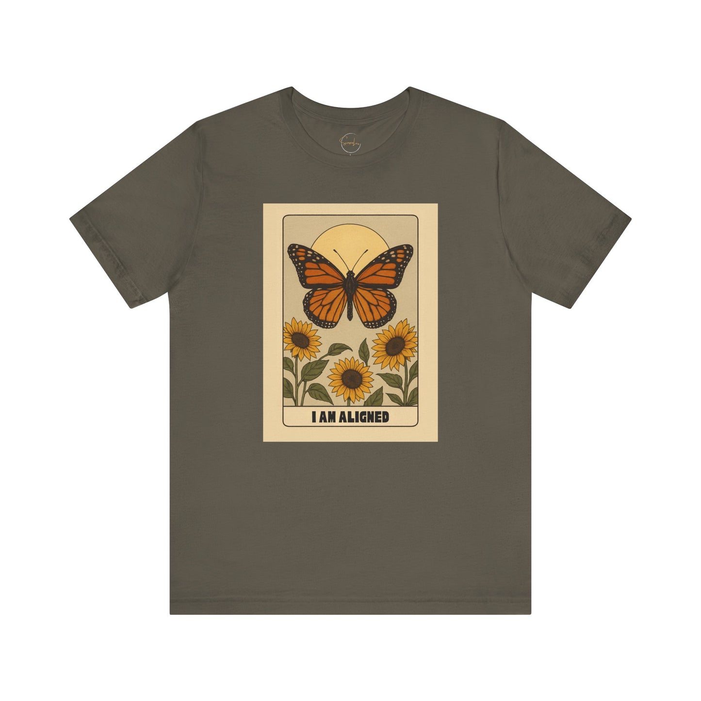 Butterfly & Sunflower Tee - 'I Am Aligned' Unisex Jersey Short Sleeve Shirt for Nature Lovers