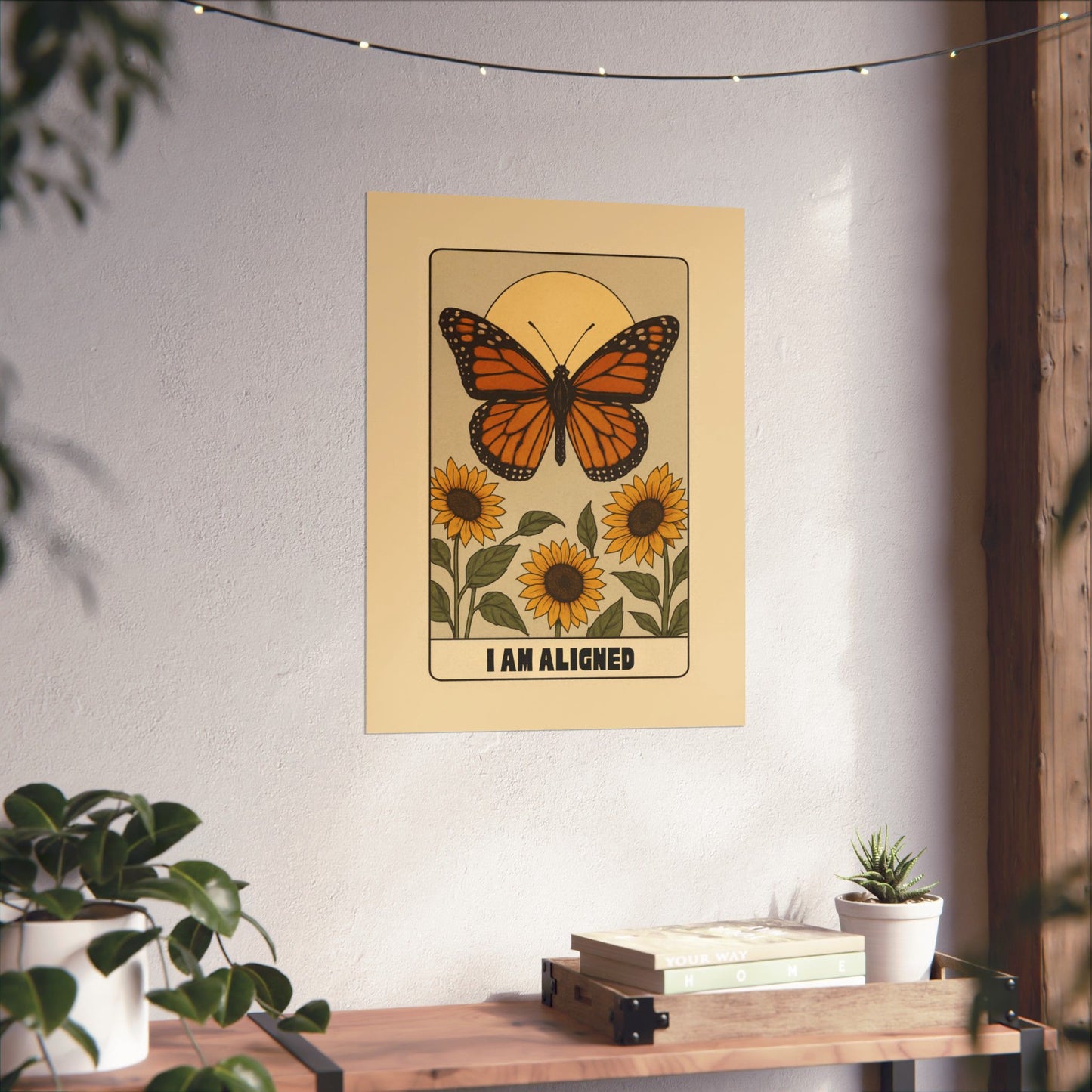 Inspirational Matte Vertical Poster - "I Am Aligned" with Butterfly and Sunflowers