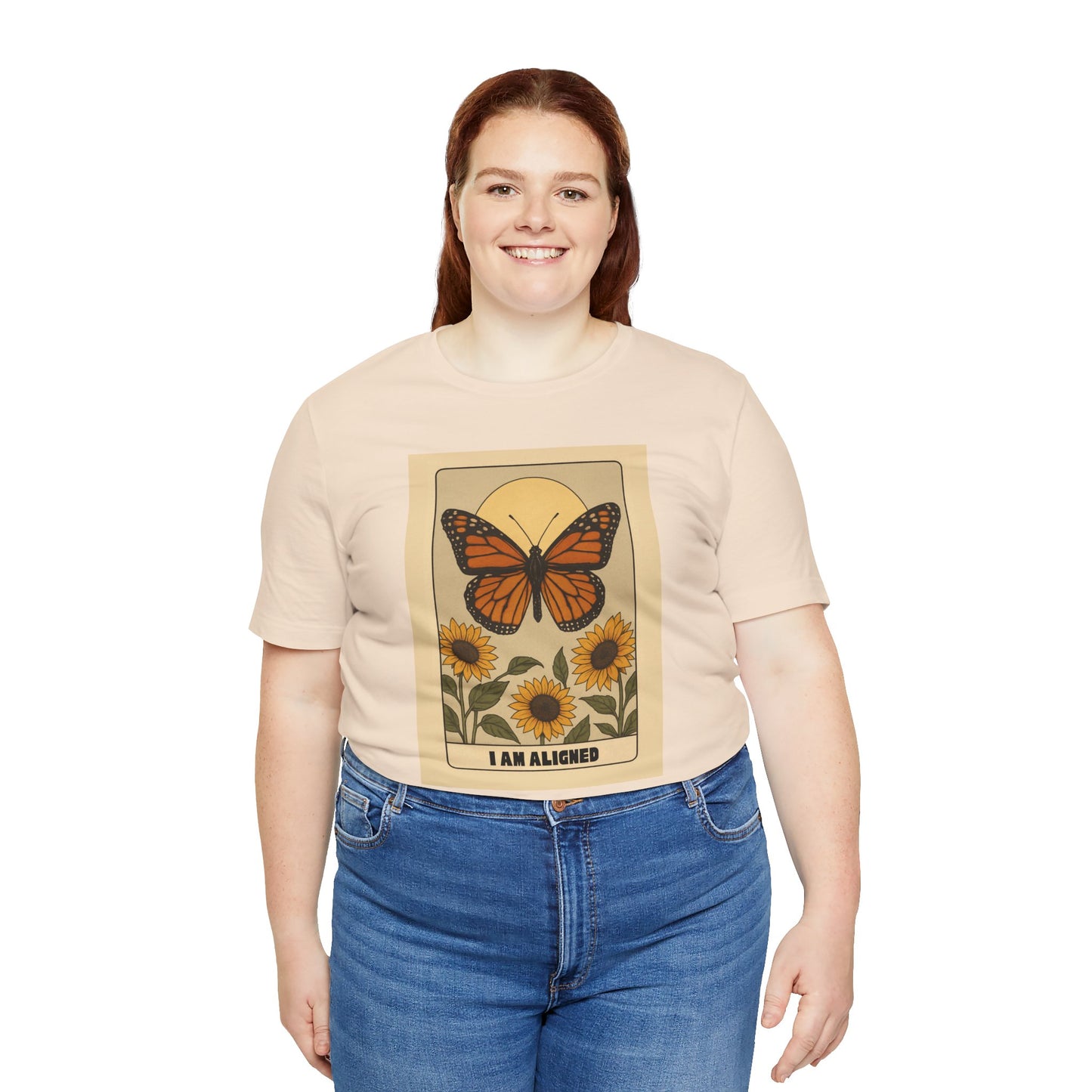 Butterfly & Sunflower Tee - 'I Am Aligned' Unisex Jersey Short Sleeve Shirt for Nature Lovers