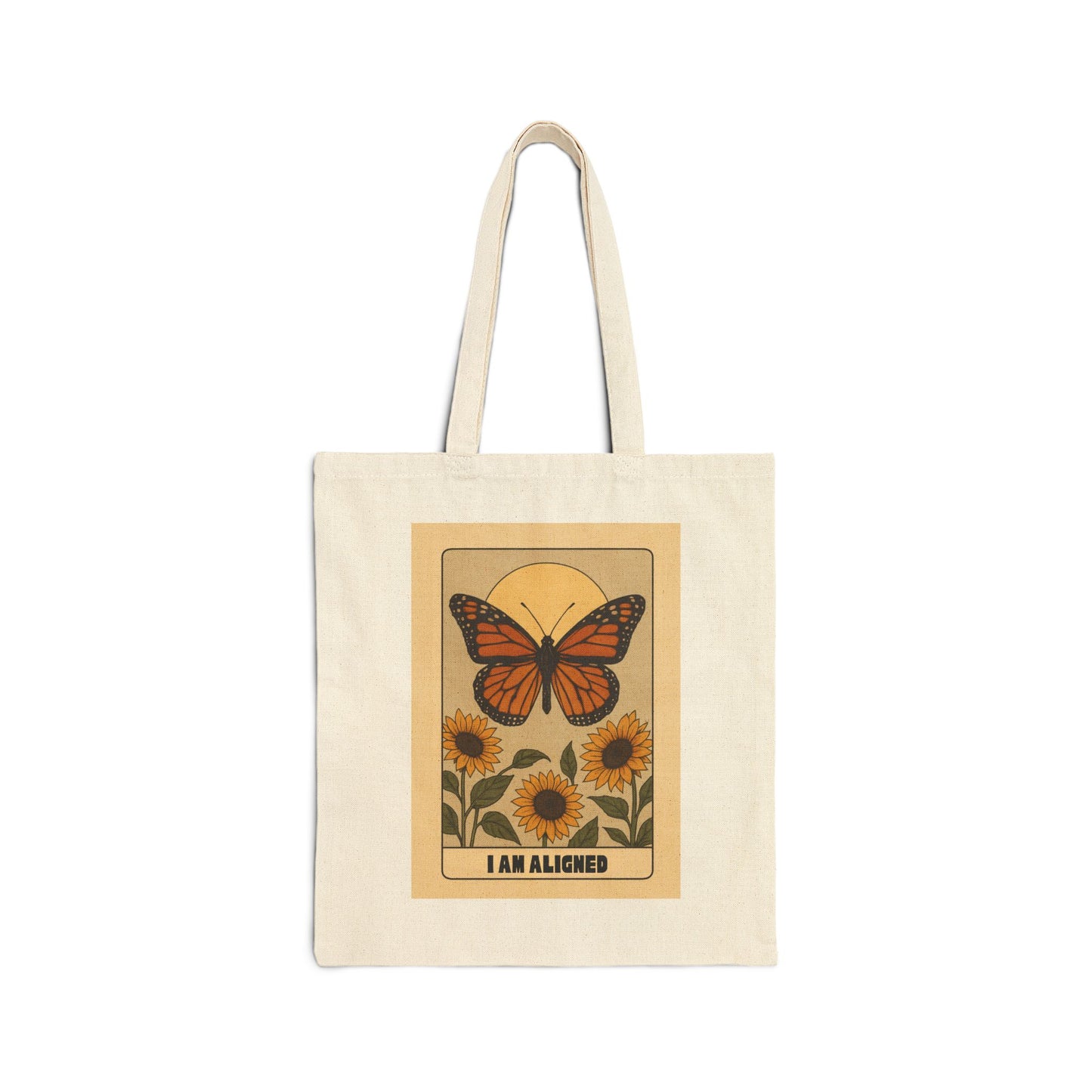 Butterfly & Sunflower Tote Bag – 'I Am Aligned' Spiritual Canvas Tote