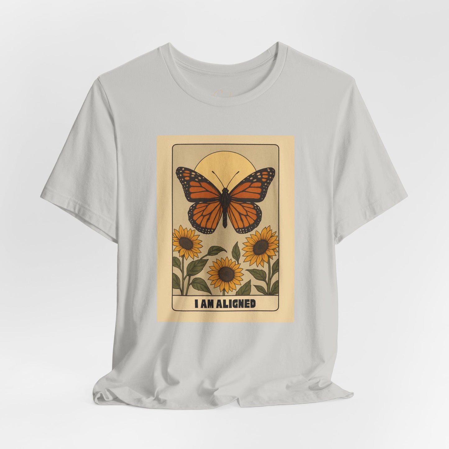 Butterfly & Sunflower Tee - 'I Am Aligned' Unisex Jersey Short Sleeve Shirt for Nature Lovers