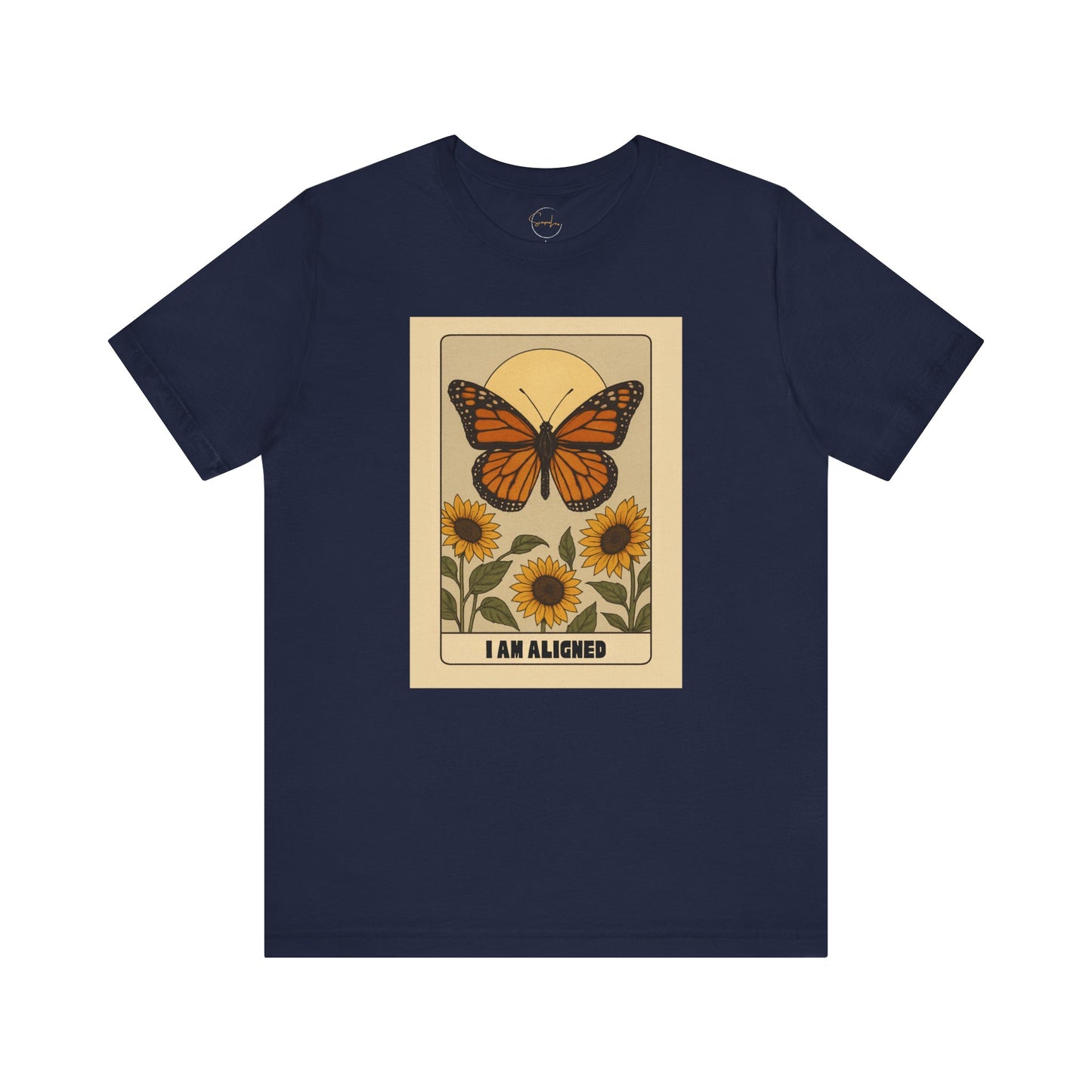 Butterfly & Sunflower Tee - 'I Am Aligned' Unisex Jersey Short Sleeve Shirt for Nature Lovers