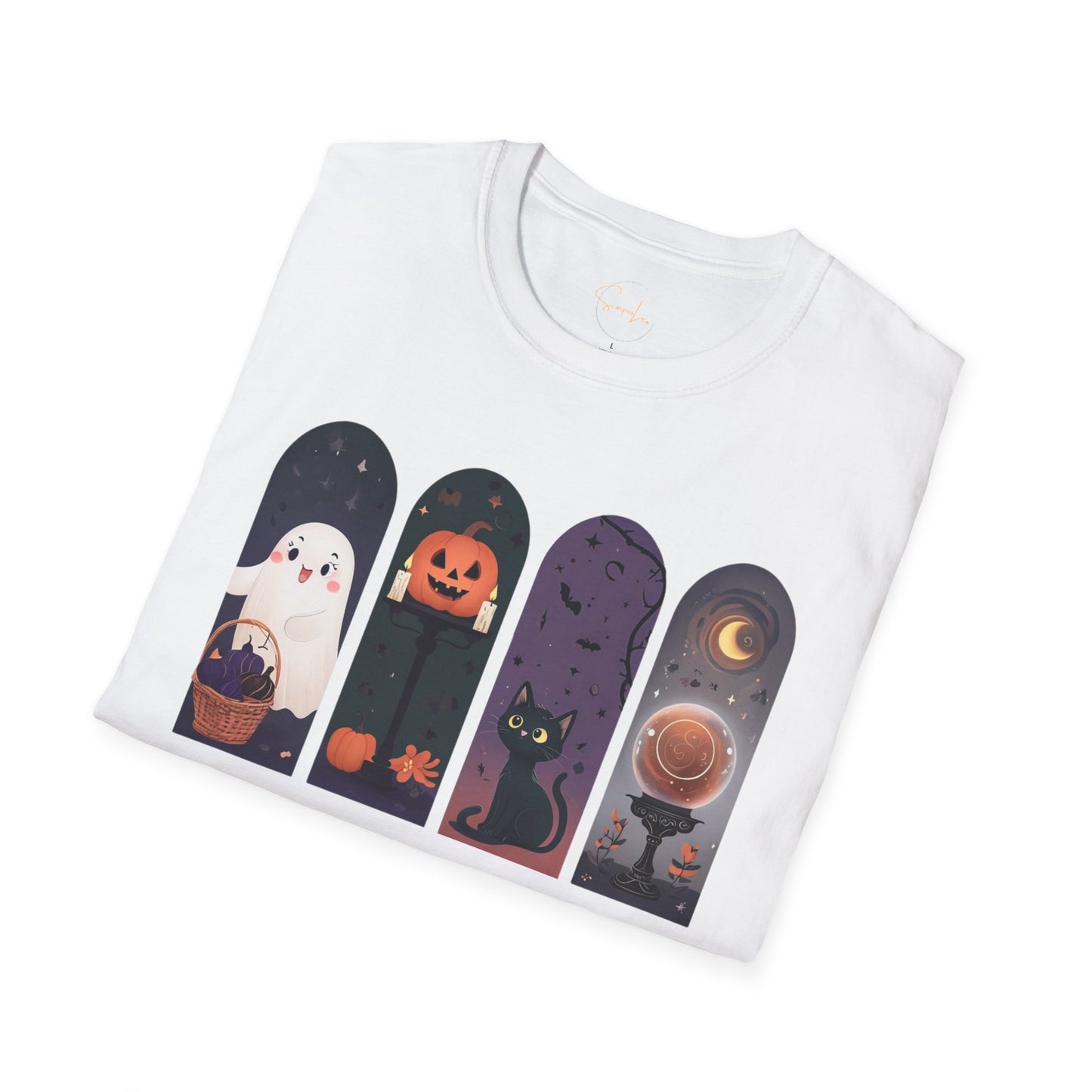 Halloween Unisex Tee, Boo-tiful Energy Quote, Ghost, Cat, Pumpkin, Crystal Ball T-shirt, Cute Fall Shirt