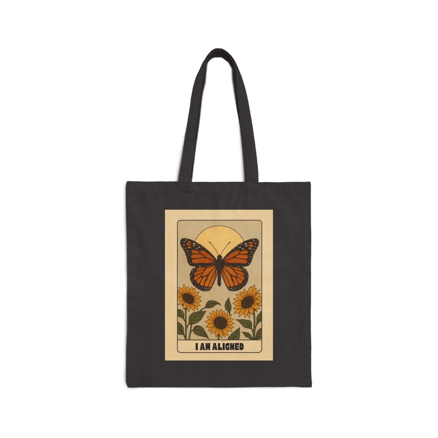 Butterfly & Sunflower Tote Bag – 'I Am Aligned' Spiritual Canvas Tote