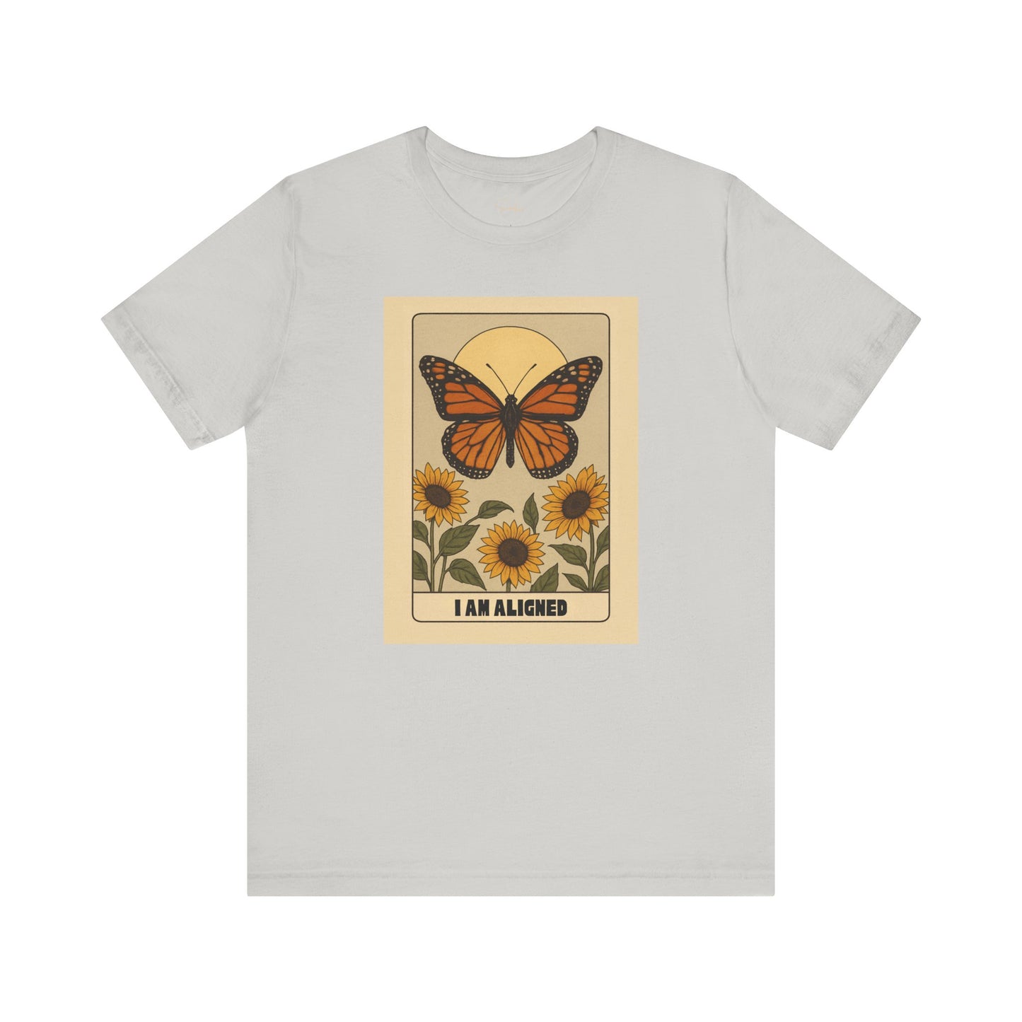 Butterfly & Sunflower Tee - 'I Am Aligned' Unisex Jersey Short Sleeve Shirt for Nature Lovers