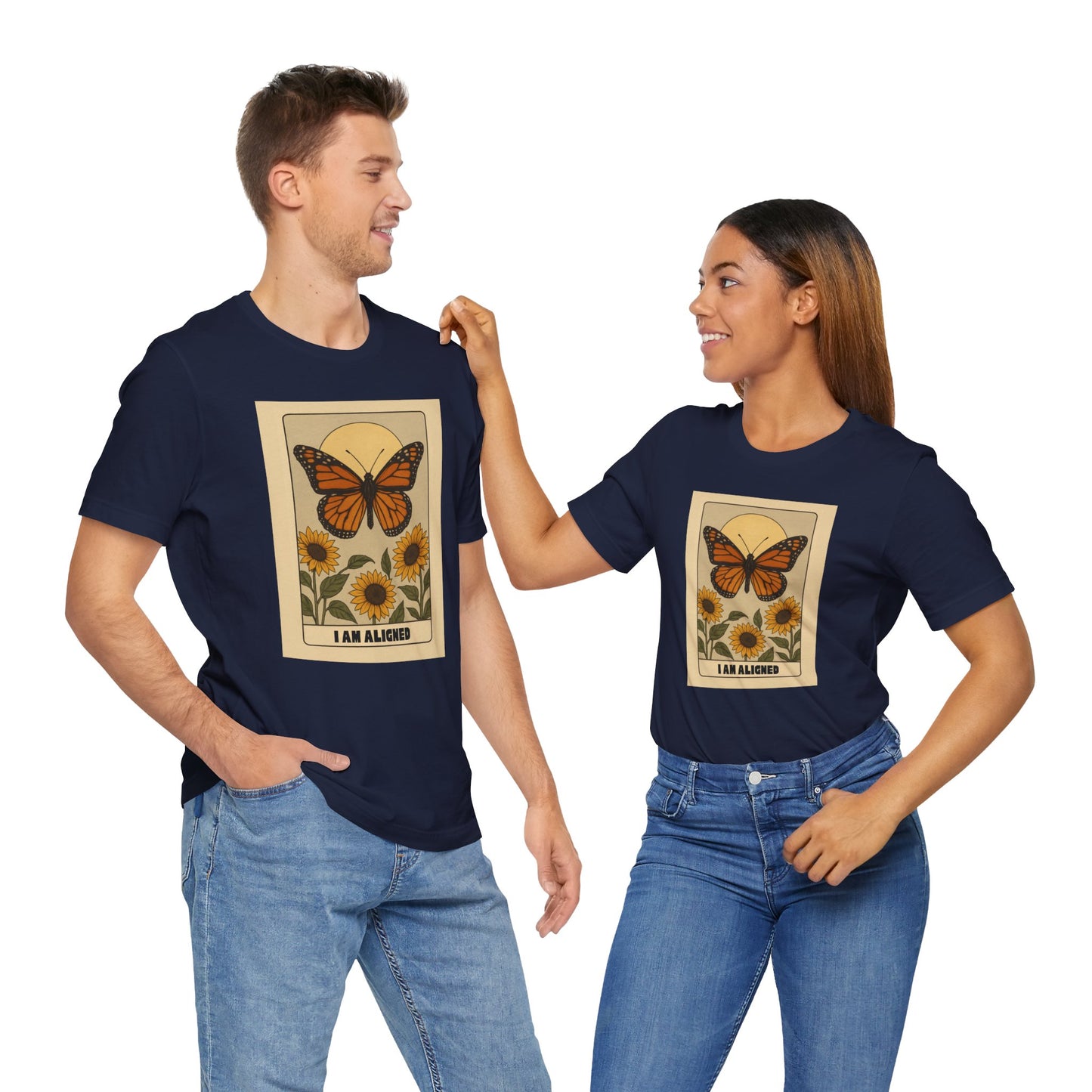 Butterfly & Sunflower Tee - 'I Am Aligned' Unisex Jersey Short Sleeve Shirt for Nature Lovers