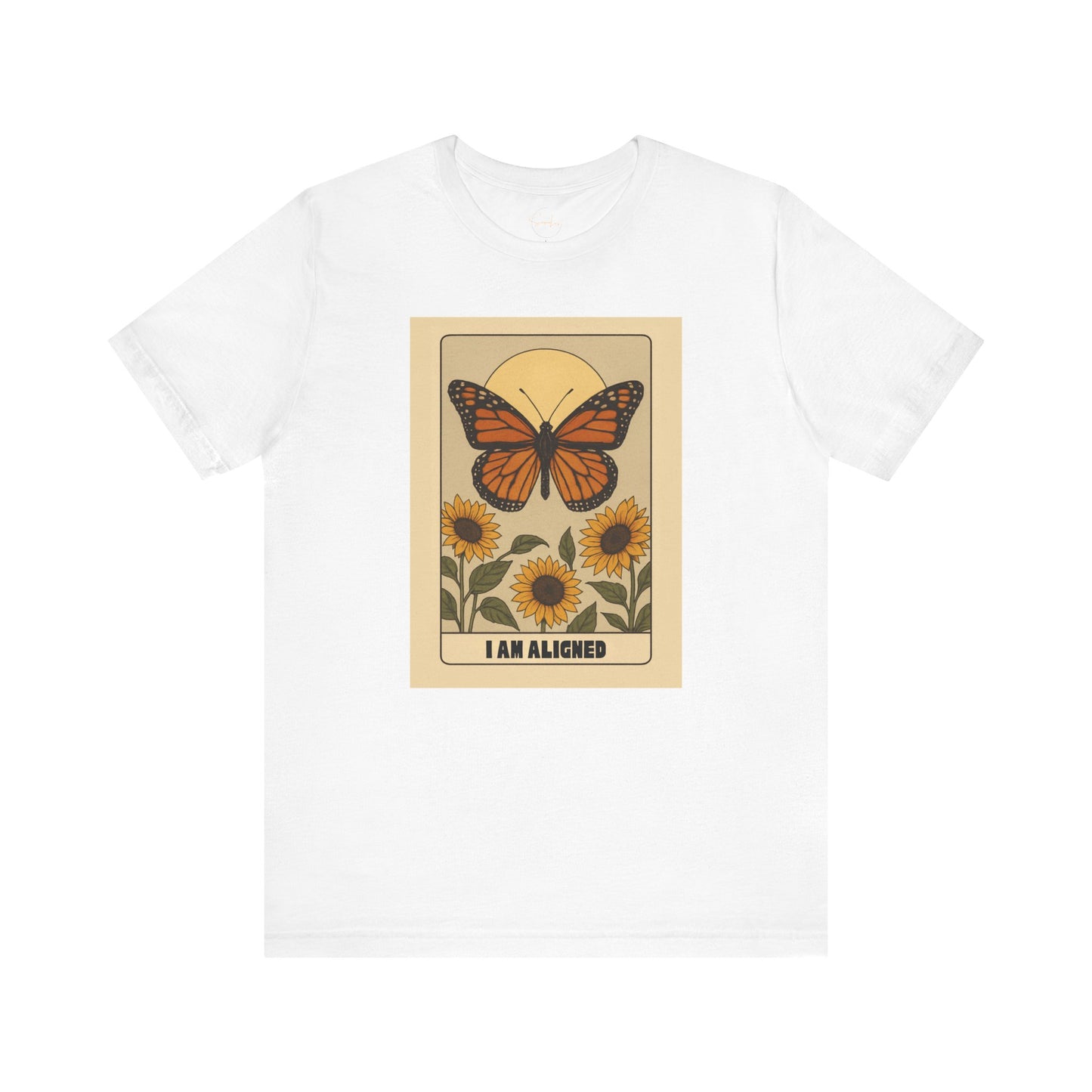 Butterfly & Sunflower Tee - 'I Am Aligned' Unisex Jersey Short Sleeve Shirt for Nature Lovers