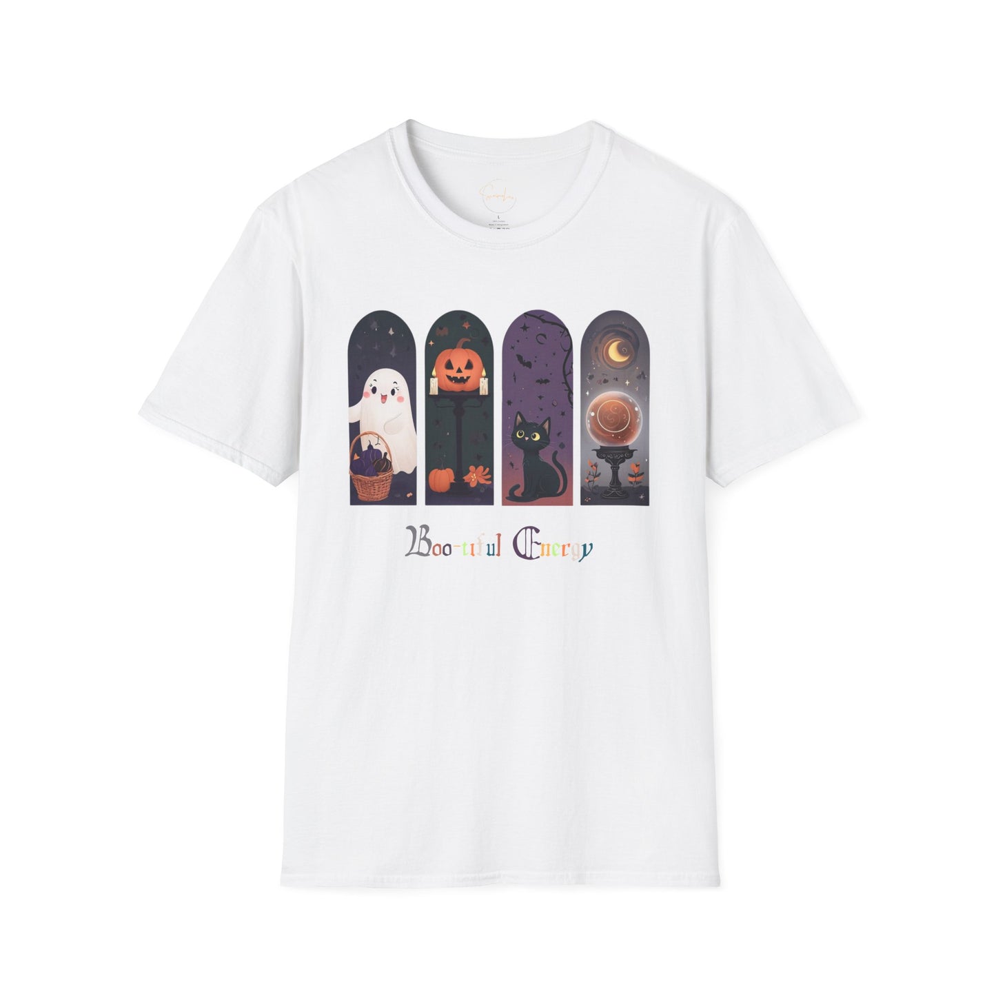 Halloween Unisex Tee, Boo-tiful Energy Quote, Ghost, Cat, Pumpkin, Crystal Ball T-shirt, Cute Fall Shirt