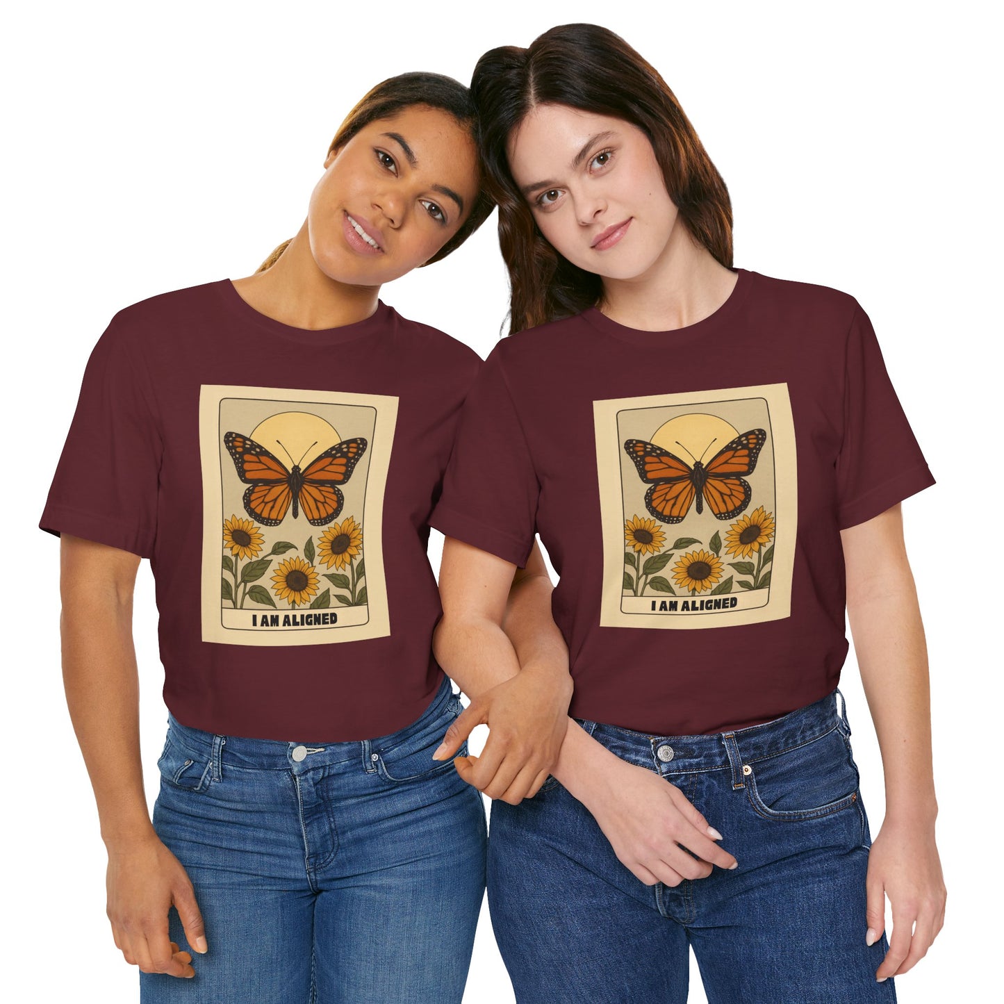 Butterfly & Sunflower Tee - 'I Am Aligned' Unisex Jersey Short Sleeve Shirt for Nature Lovers
