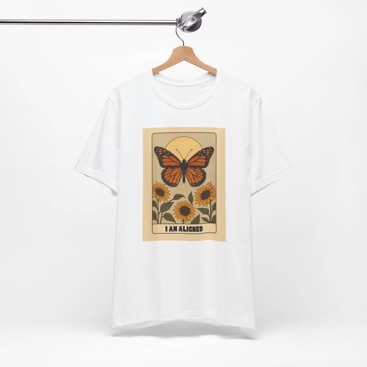 Butterfly & Sunflower Tee - 'I Am Aligned' Unisex Jersey Short Sleeve Shirt for Nature Lovers