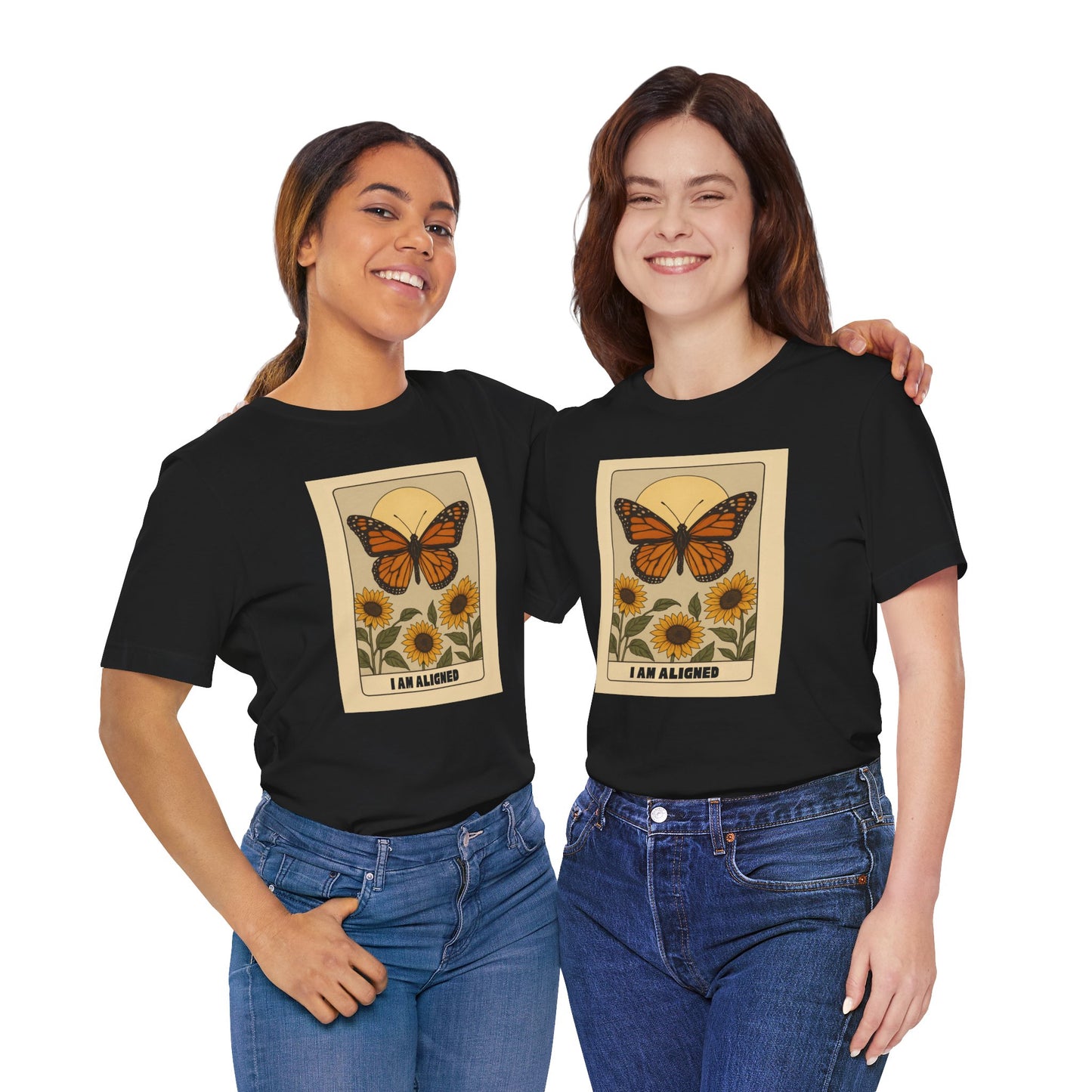 Butterfly & Sunflower Tee - 'I Am Aligned' Unisex Jersey Short Sleeve Shirt for Nature Lovers