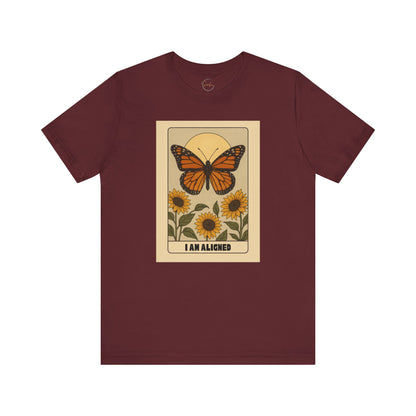 Butterfly & Sunflower Tee - 'I Am Aligned' Unisex Jersey Short Sleeve Shirt for Nature Lovers