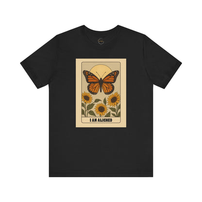 Butterfly & Sunflower Tee - 'I Am Aligned' Unisex Jersey Short Sleeve Shirt for Nature Lovers