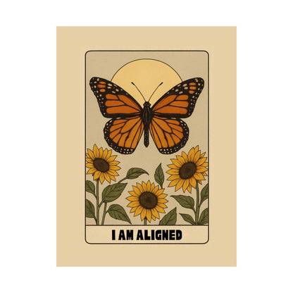 Inspirational Matte Vertical Poster - "I Am Aligned" with Butterfly and Sunflowers
