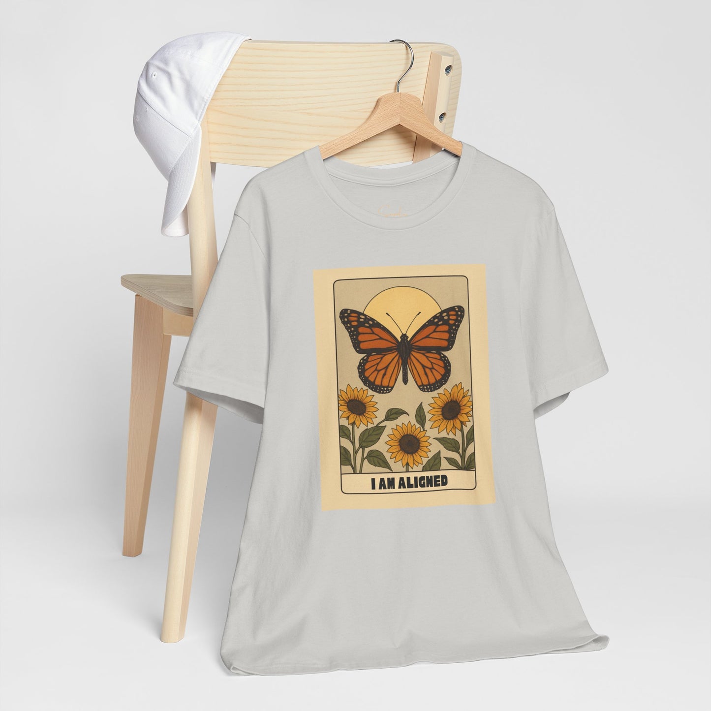Butterfly & Sunflower Tee - 'I Am Aligned' Unisex Jersey Short Sleeve Shirt for Nature Lovers