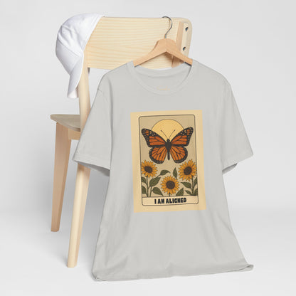 Butterfly & Sunflower Tee - 'I Am Aligned' Unisex Jersey Short Sleeve Shirt for Nature Lovers