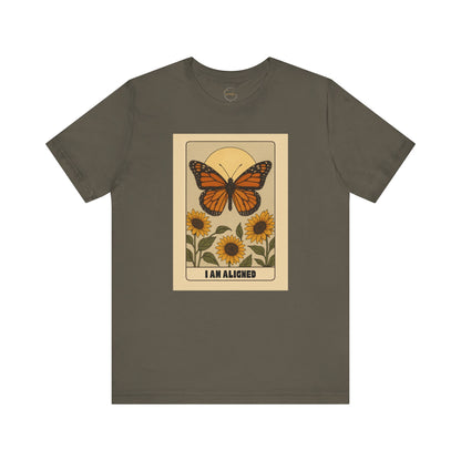 Butterfly & Sunflower Tee - 'I Am Aligned' Unisex Jersey Short Sleeve Shirt for Nature Lovers