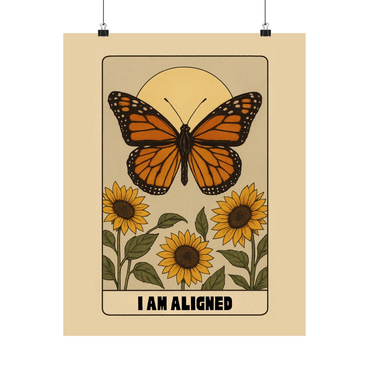 Inspirational Matte Vertical Poster - "I Am Aligned" with Butterfly and Sunflowers