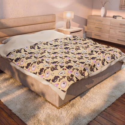 Plush Blanket — Cute Pastel Witchy Cats & Ghosts Velveteen Throw