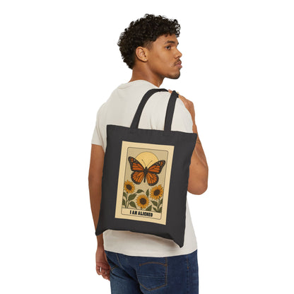 Butterfly & Sunflower Tote Bag – 'I Am Aligned' Spiritual Canvas Tote