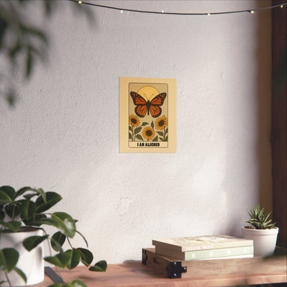 Inspirational Matte Vertical Poster - "I Am Aligned" with Butterfly and Sunflowers