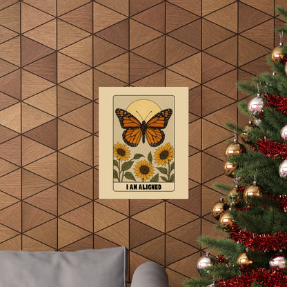 Inspirational Matte Vertical Poster - "I Am Aligned" with Butterfly and Sunflowers