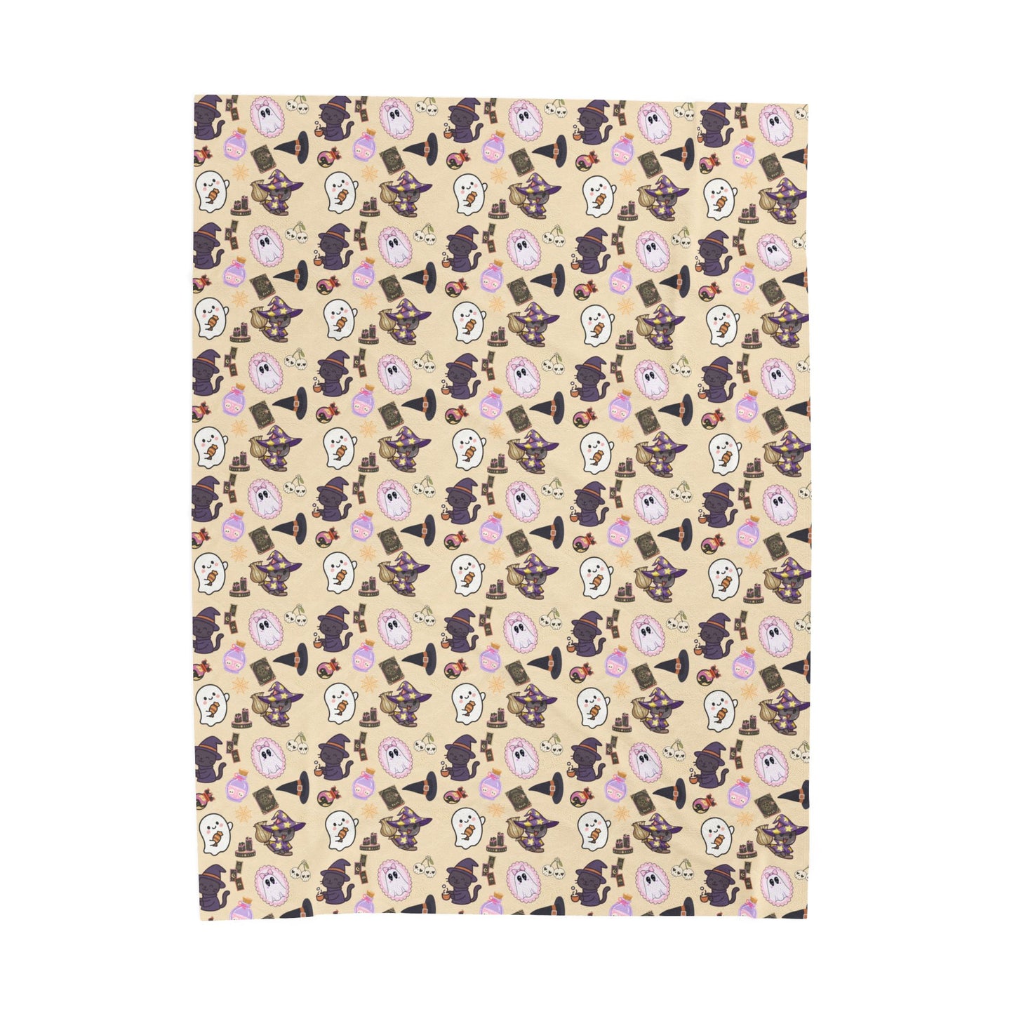 Plush Blanket — Cute Pastel Witchy Cats & Ghosts Velveteen Throw