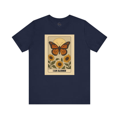 Butterfly & Sunflower Tee - 'I Am Aligned' Unisex Jersey Short Sleeve Shirt for Nature Lovers