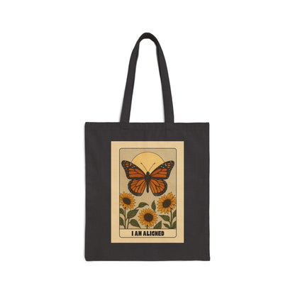 Butterfly & Sunflower Tote Bag – 'I Am Aligned' Spiritual Canvas Tote