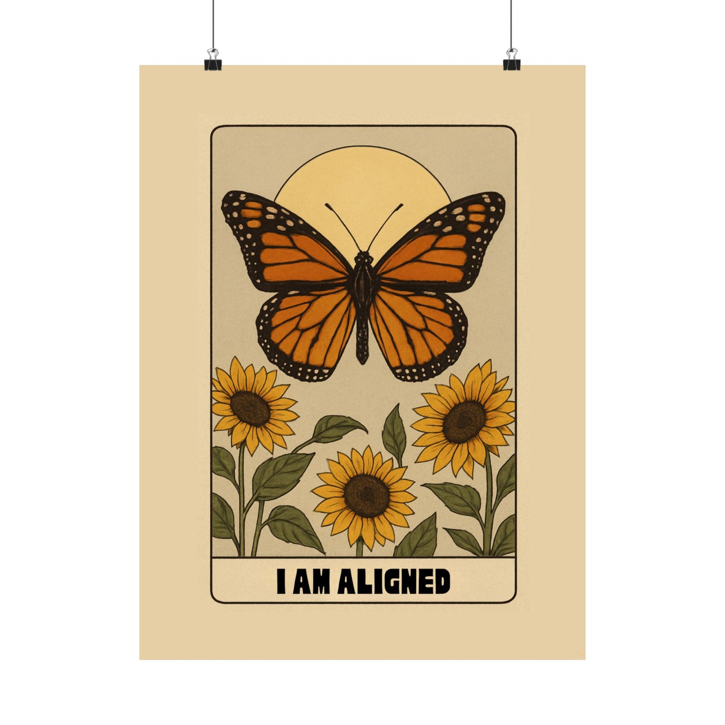 Inspirational Matte Vertical Poster - "I Am Aligned" with Butterfly and Sunflowers