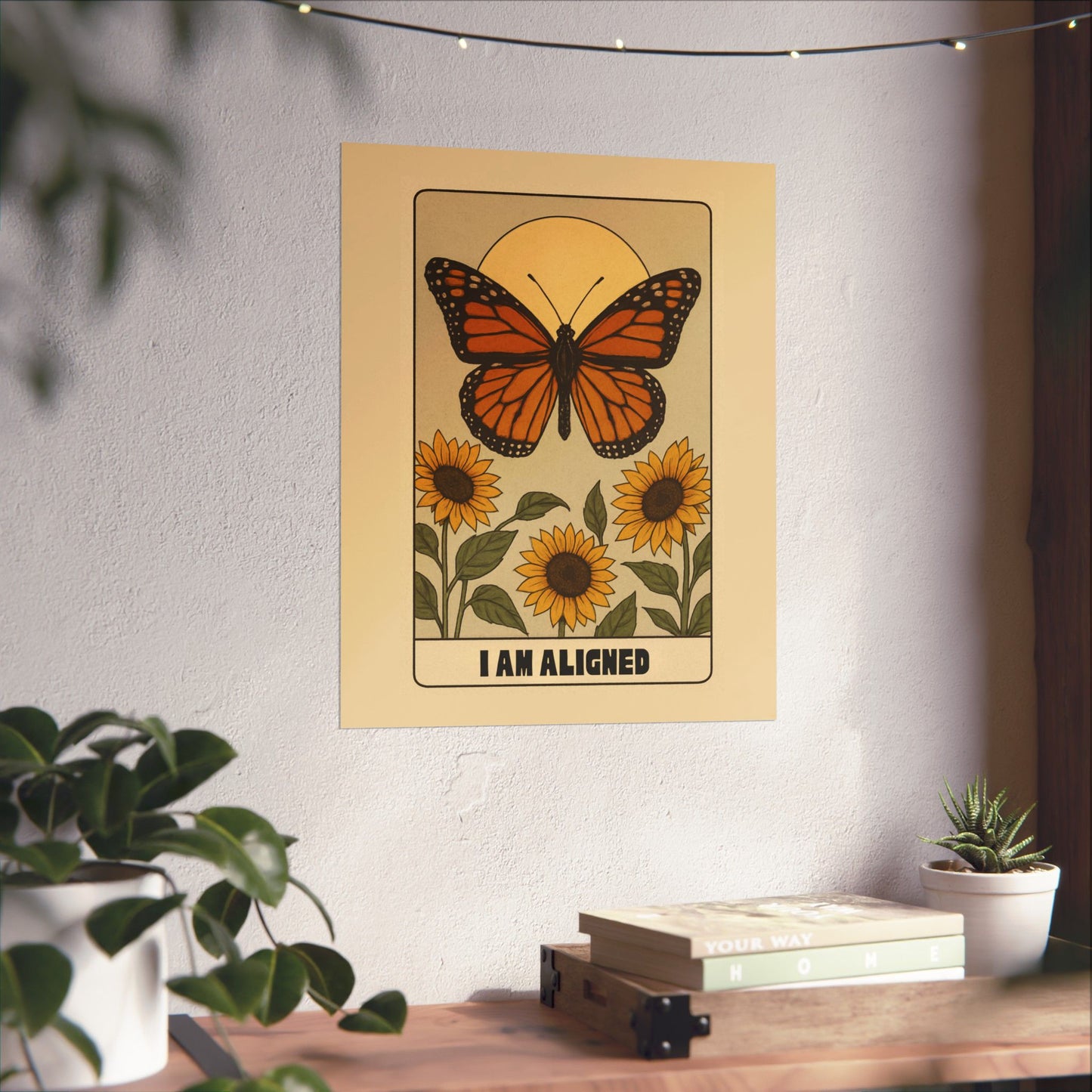 Inspirational Matte Vertical Poster - "I Am Aligned" with Butterfly and Sunflowers