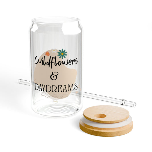 Wildflowers & Daydreams Sipper Glass with Bamboo Lid and Straw