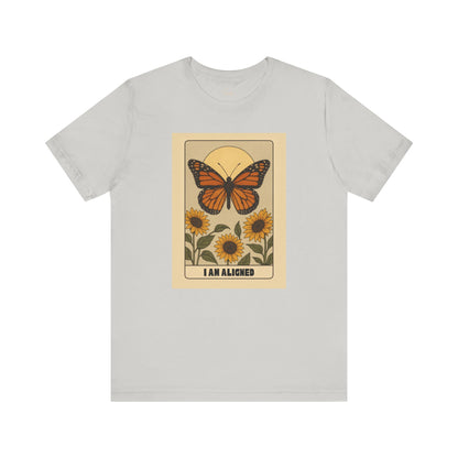 Butterfly & Sunflower Tee - 'I Am Aligned' Unisex Jersey Short Sleeve Shirt for Nature Lovers