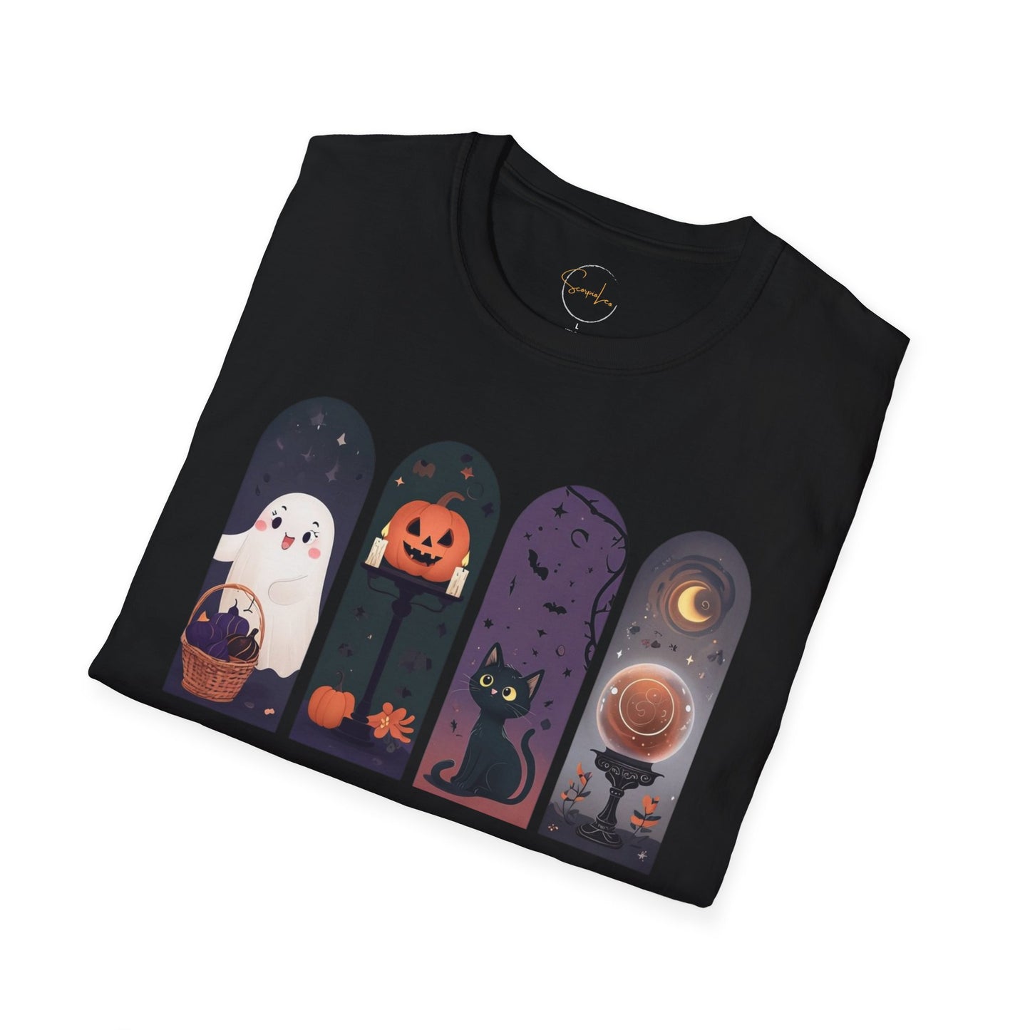 Halloween Unisex Tee, Boo-tiful Energy Quote, Ghost, Cat, Pumpkin, Crystal Ball T-shirt, Cute Fall Shirt