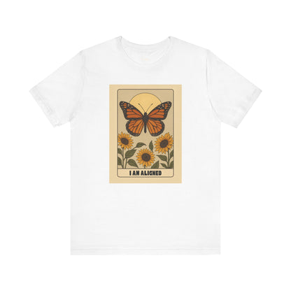 Butterfly & Sunflower Tee - 'I Am Aligned' Unisex Jersey Short Sleeve Shirt for Nature Lovers