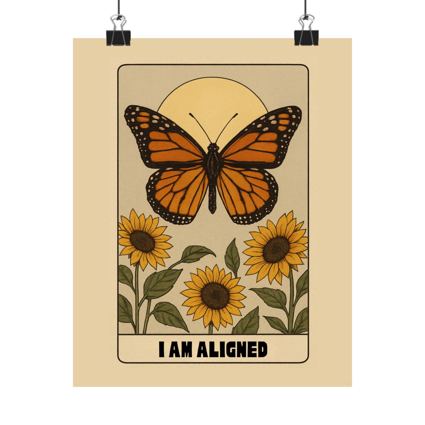 Inspirational Matte Vertical Poster - "I Am Aligned" with Butterfly and Sunflowers