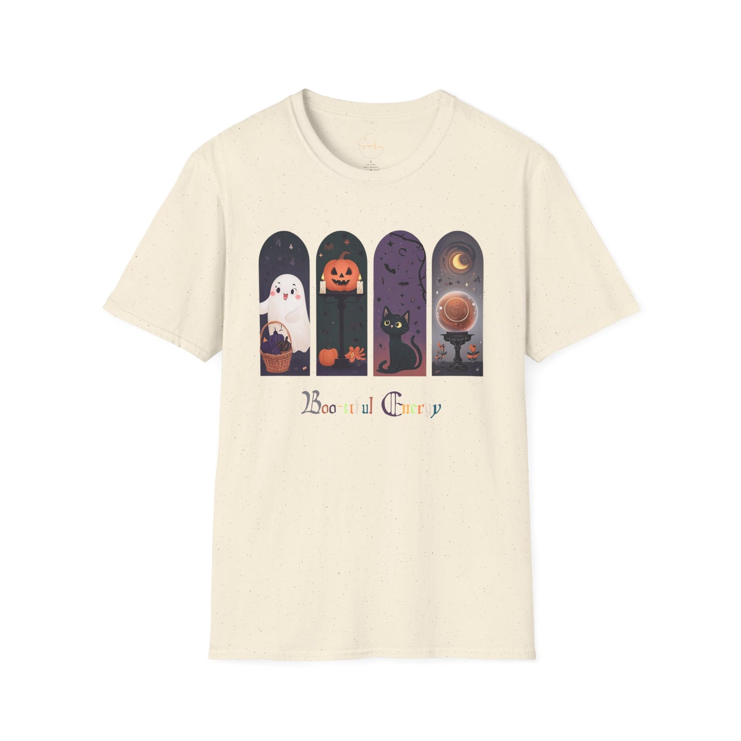 Halloween Unisex Tee, Boo-tiful Energy Quote, Ghost, Cat, Pumpkin, Crystal Ball T-shirt, Cute Fall Shirt