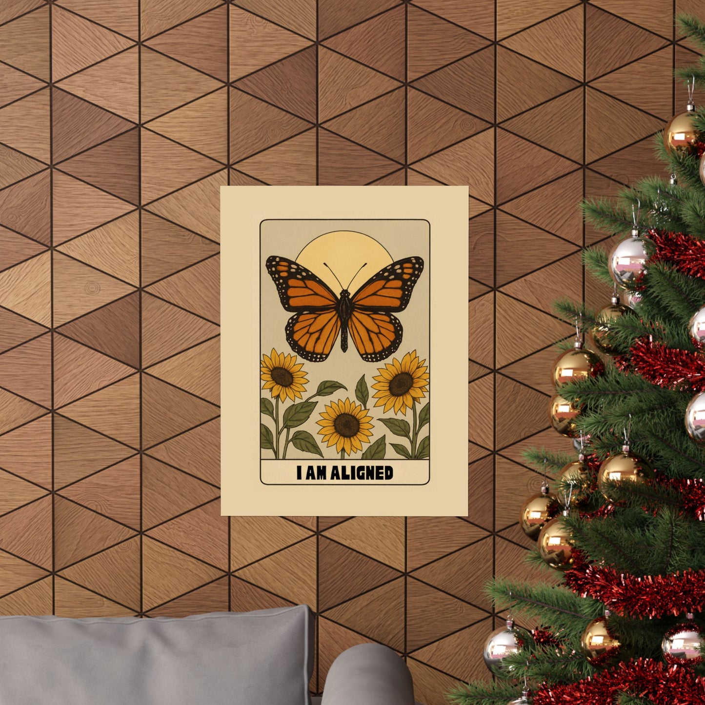 Inspirational Matte Vertical Poster - "I Am Aligned" with Butterfly and Sunflowers