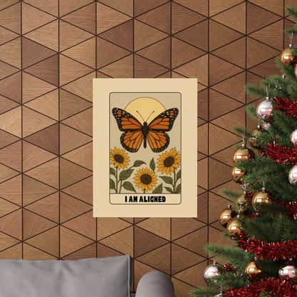 Inspirational Matte Vertical Poster - "I Am Aligned" with Butterfly and Sunflowers