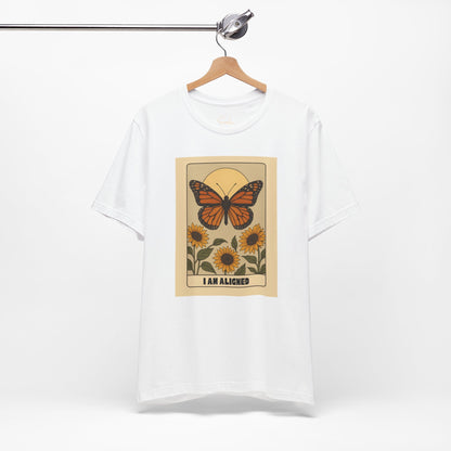 Butterfly & Sunflower Tee - 'I Am Aligned' Unisex Jersey Short Sleeve Shirt for Nature Lovers