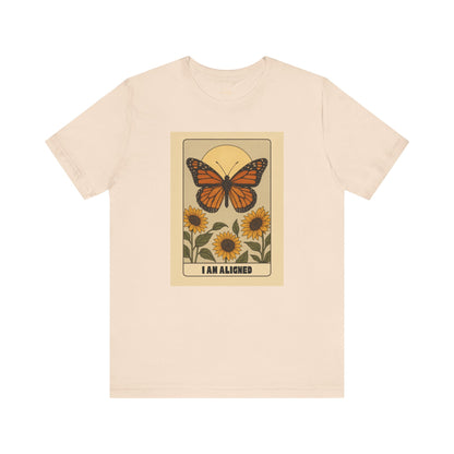 Butterfly & Sunflower Tee - 'I Am Aligned' Unisex Jersey Short Sleeve Shirt for Nature Lovers