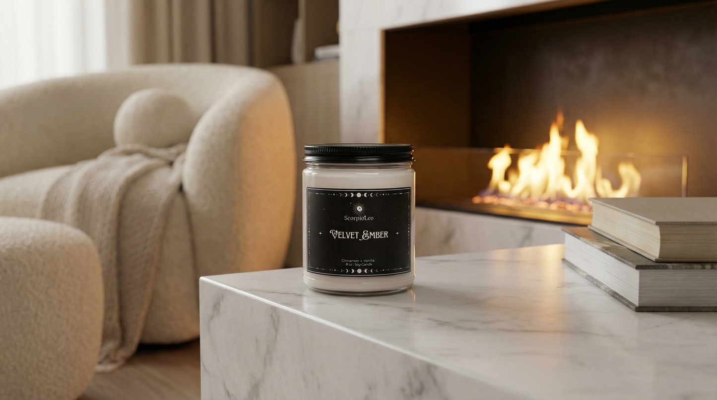 Velvet & Ember Soy Candle – Cinnamon & Vanilla 9oz